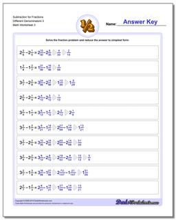 Subtraction Worksheet for Fraction Worksheets Different Denominators 3 