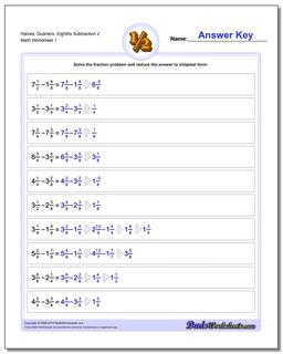 Halves, Quarters, Eighths Subtraction Worksheet 2 Subtracting Fraction Worksheets
