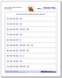 Halves, Quarters, Eighths Subtraction Worksheet 2 /worksheets/fraction-subtraction.html