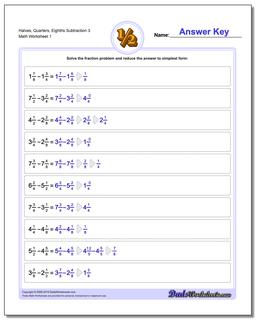 Halves, Quarters, Eighths Subtraction Worksheet 3 Subtracting Fraction Worksheets