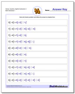 Halves, Quarters, Eighths Subtraction Worksheet 4 Subtracting Fraction Worksheets