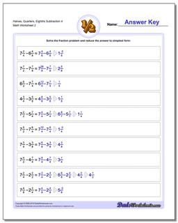 Halves, Quarters, Eighths Subtraction Worksheet 4 /worksheets/fraction-subtraction.html