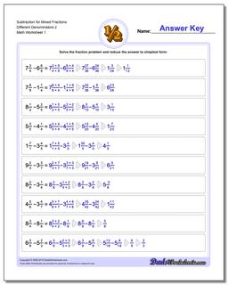 Subtracting Fraction Worksheets Subtraction Worksheet for Mixed Different Denominators 2