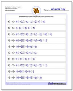 Subtraction Worksheet for Mixed Fraction Worksheets Different Denominators 2 /worksheets/fraction-subtraction.html