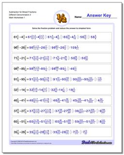 Subtracting Fraction Worksheets Subtraction Worksheet for Mixed Different Denominators 3