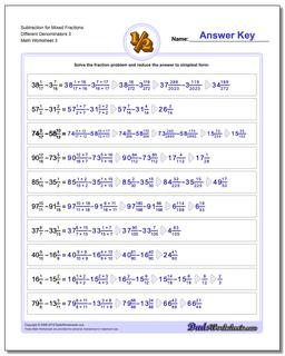Subtraction Worksheet for Mixed Fraction Worksheets Different Denominators 3
