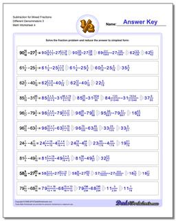 Subtraction Worksheet for Mixed Fraction Worksheets Different Denominators 3