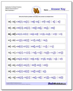 Subtracting Fraction Worksheets Subtraction Worksheet for Mixed Different Denominators 4