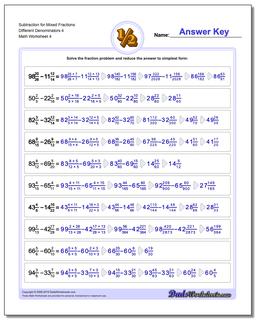 Subtraction Worksheet for Mixed Fraction Worksheets Different Denominators 4