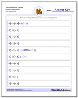 Subtraction Worksheet for Mixed Fraction Worksheets Common Denominators 1