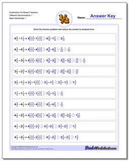 Subtracting Fraction Worksheets Subtraction Worksheet for Mixed Different Denominators 1