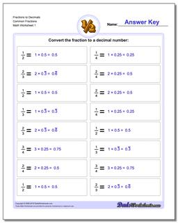 Fraction Worksheets as Decimals to Common