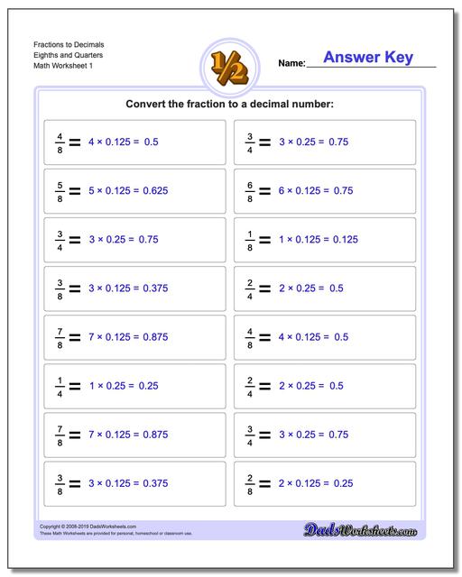 Fractions as Decimals: Fraction to Decimal Drills