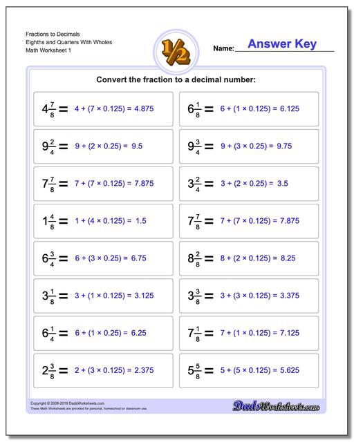 Fractions as Decimals: Fraction to Decimal Drills