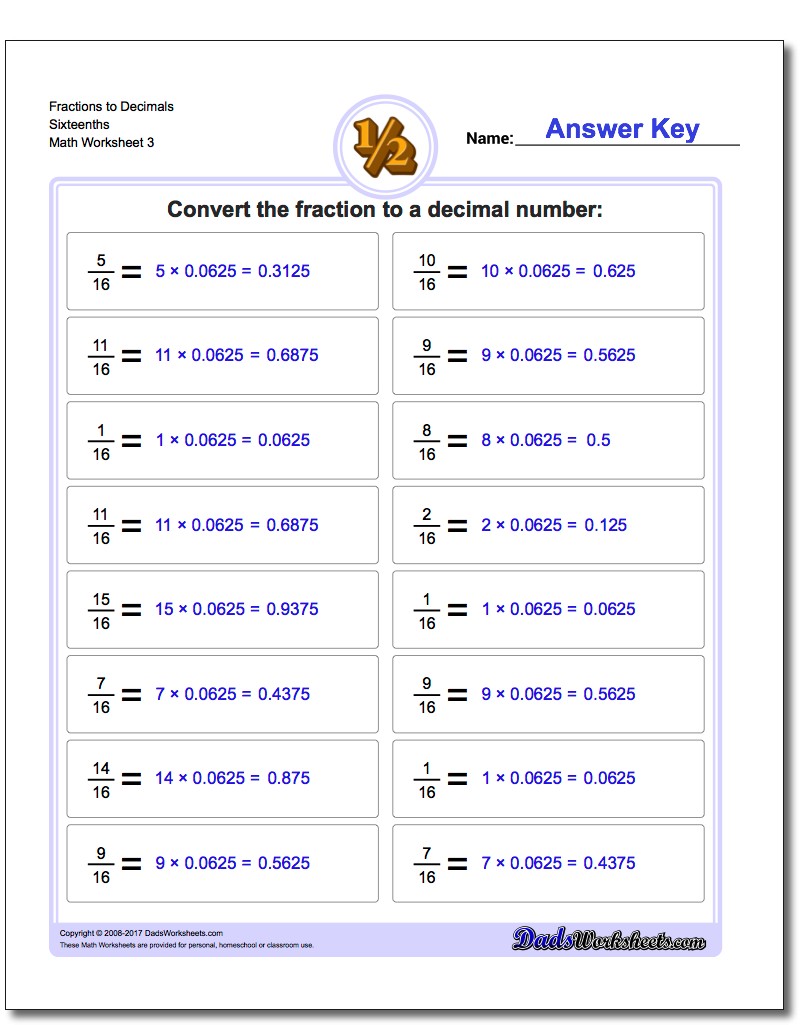 Fraction to Decimal Drills