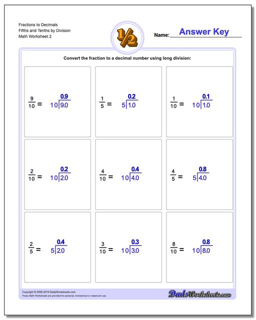 Fractions as Decimals: Fraction to Decimals by Division