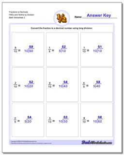 Fraction Worksheets to Decimals Fifths and Tenths by Division Worksheet /worksheets/fractions-as-decimals.html