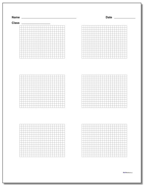 Math Worksheets: Graph Paper: Graph Paper: Six Problem Coordinate Plane