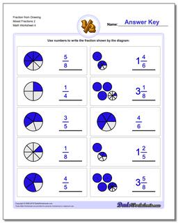 Fraction Worksheet from Drawing Mixed Fractions 2
