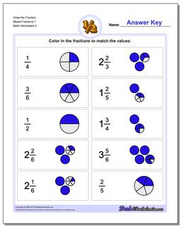 Draw the Fraction Worksheet Mixed Fractions 1