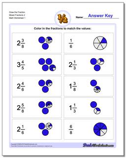 Graphic Fraction Worksheets Draw the Fraction Mixed 2