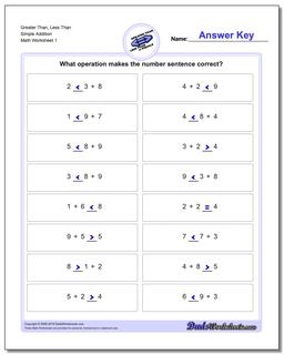 Greater Than and Less Than Worksheet With Simple Operations