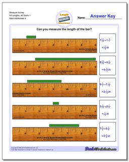 Measure Inches All Lengths, All Starts 1 Worksheet
