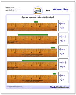 Measure Inches Eighth Lengths, Quarter Start /worksheets/inches-measurement.html Worksheet