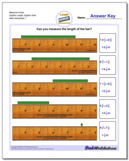 Inches Measurement Worksheet Measure Eighths Length, Eighths Start