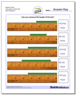 Measure Inches Half Lengths, Quarter Start Worksheet