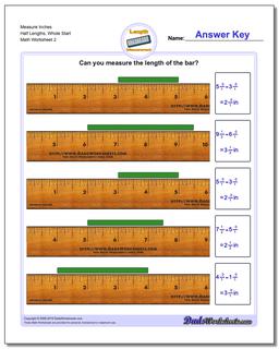 Measure Inches Half Lengths, Whole Start /worksheets/inches-measurement.html Worksheet