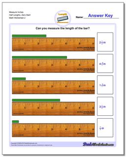 Measure Inches Half Lengths, Zero Start /worksheets/inches-measurement.html Worksheet