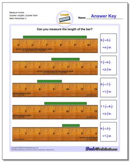 Measure Inches Quarter Lengths, Quarter Start Worksheet
