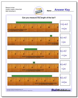 Measure Inches Quarter Lengths, Whole Start Worksheet