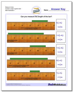 Inches Measurement Worksheet Measure Quarters Length, Eighths Start