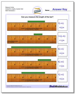 Measure Inches Sixteenths Lengths, Quarter Start /worksheets/inches-measurement.html Worksheet