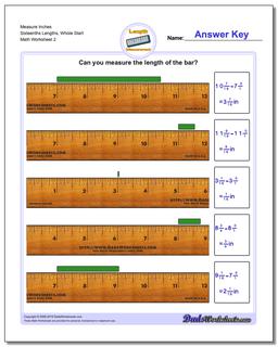Measure Inches Sixteenths Lengths, Whole Start /worksheets/inches-measurement.html Worksheet