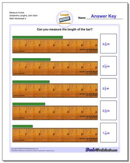Measure Inches Sixteenths Lengths, Zero Start /worksheets/inches-measurement.html Worksheet