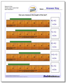 Measure Inches Wholes Length, Quarter Start Worksheet