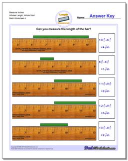 Measure Inches Wholes Length, Whole Start Worksheet