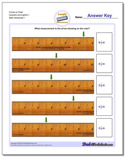 Inches Measurement Worksheet on Ruler Quarters and Eighths 1