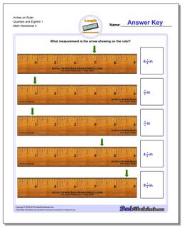 Inches on Ruler Quarters and Eighths 1 Worksheet
