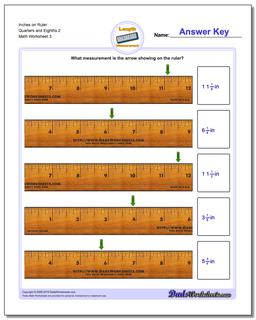 Inches on Ruler Quarters and Eighths 2 Worksheet