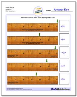 Inches on Ruler Sixteenths Worksheet