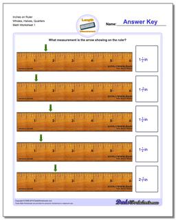 Inches Measurement Worksheet on Ruler Wholes, Halves, Quarters
