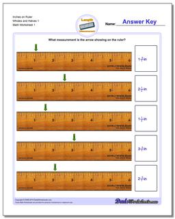 Inches Measurement Worksheet on Ruler Wholes and Halves 1 