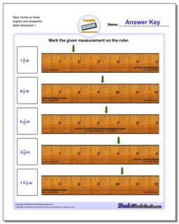 Inches Measurement Worksheet Mark on Ruler Eighths and Sixteenths