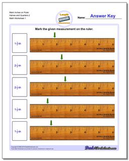 Inches Measurement Worksheet Mark on Ruler Halves and Quarters 2