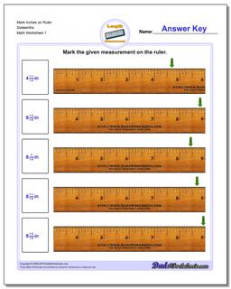 Inches Measurement Worksheet Mark on Ruler Sixteenths
