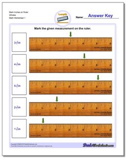 Inches Measurement Worksheet Mark on Ruler Wholes